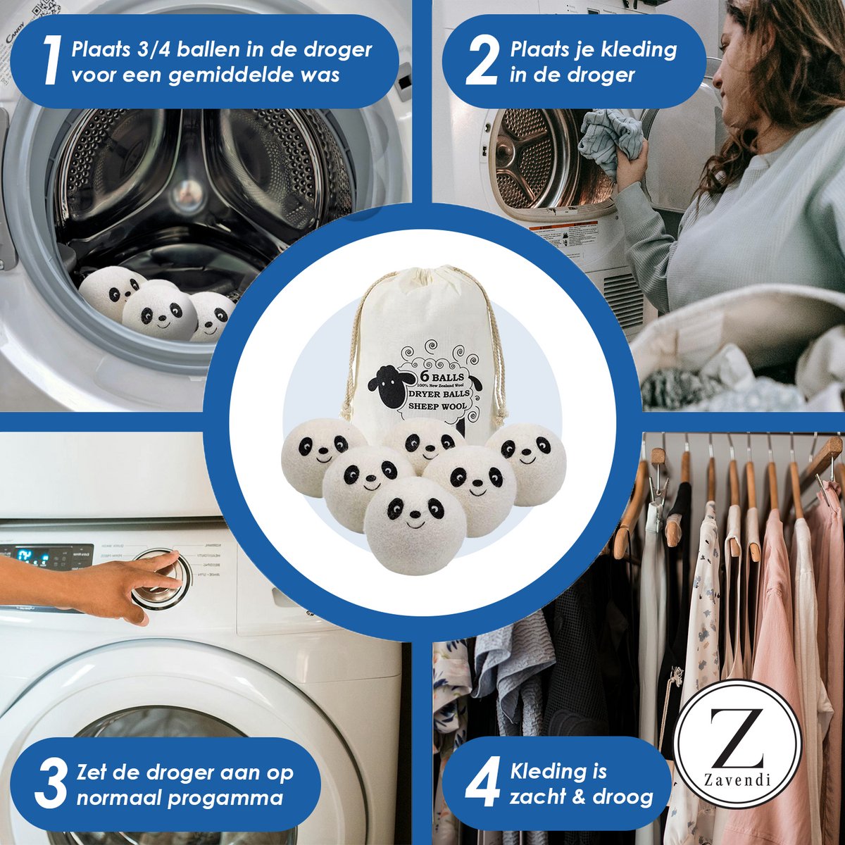 Zavendi Drogerballen 6 stuks XL - Wasdrogerballen - Wasbollen voor wasmachine - Droogballen voor wasdroger - Droger - Wasbol wol - Droogballen voor wasdroger - Drogerballen wol - Ballen droogkast — afbeelding 4