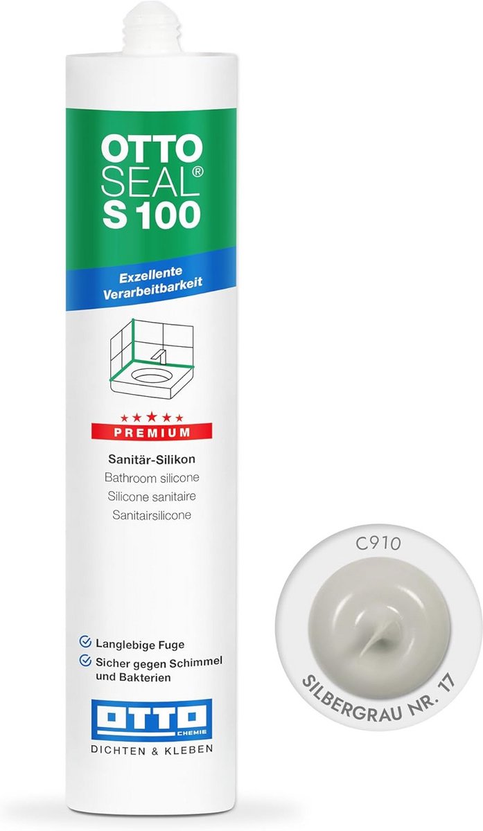Premium sanitair siliconen 300 ml cartridge zilvergrijs
