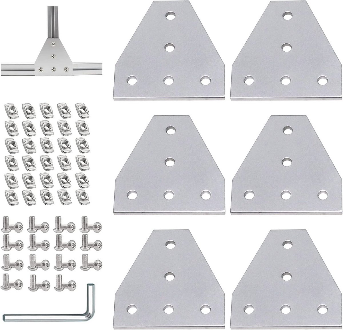 Hoekhouder Verbindingsplaat Set met M6 T-moeren en Schroeven voor Aluminium Extrusieprofiel 3030