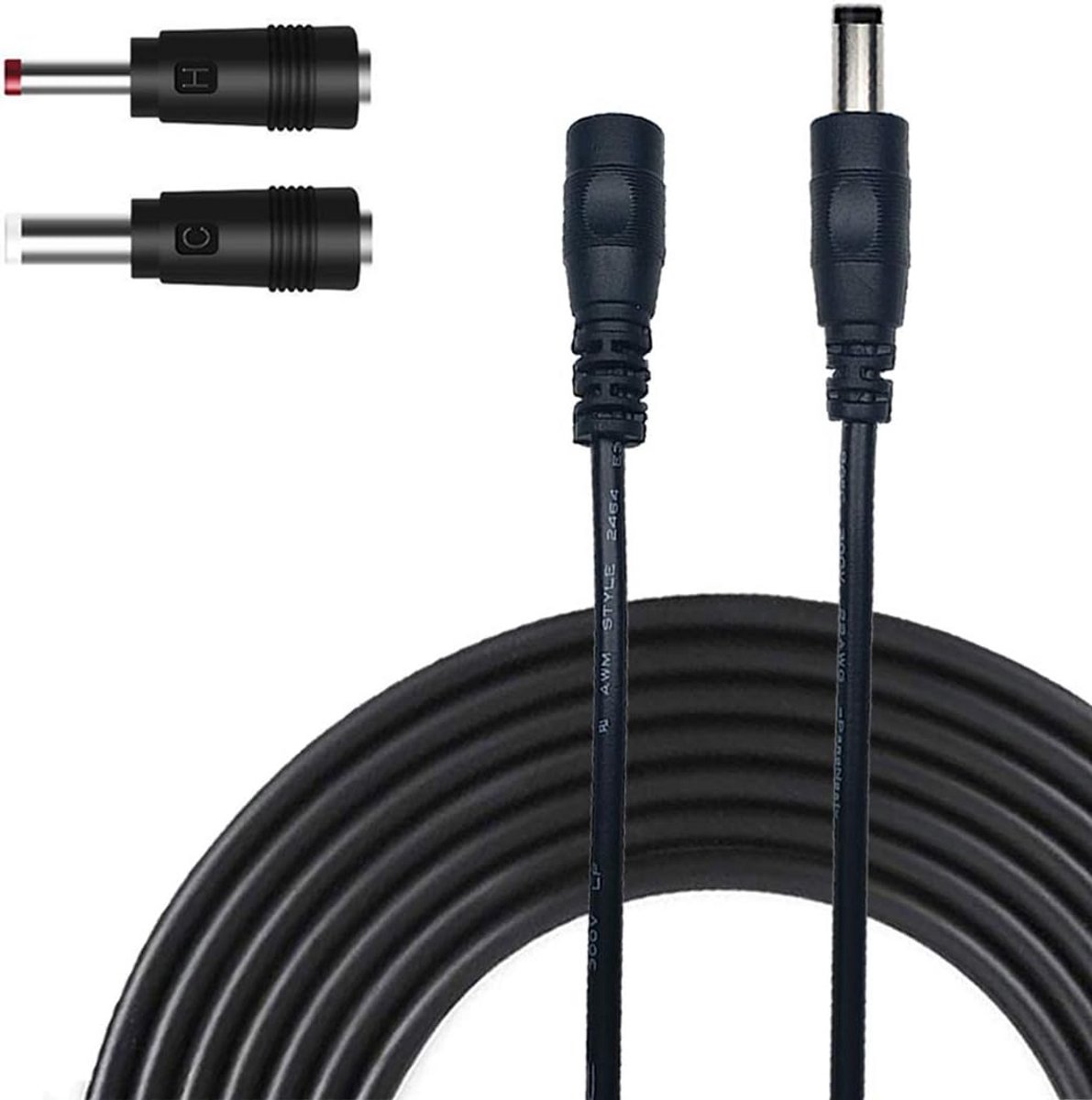 DC Aansluitkabel 5.5mm x 2.1mm met DC Verlengkabel en Converters - 3m Zwart