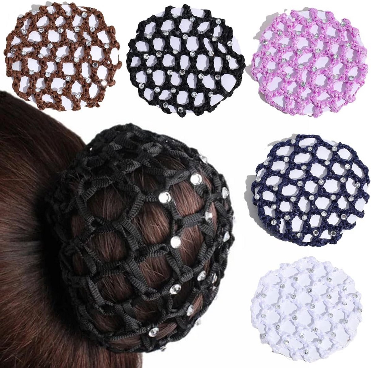 Vijfdelige Haarnet voor Ballethaar en Knotjes - Glitter en Steentjes