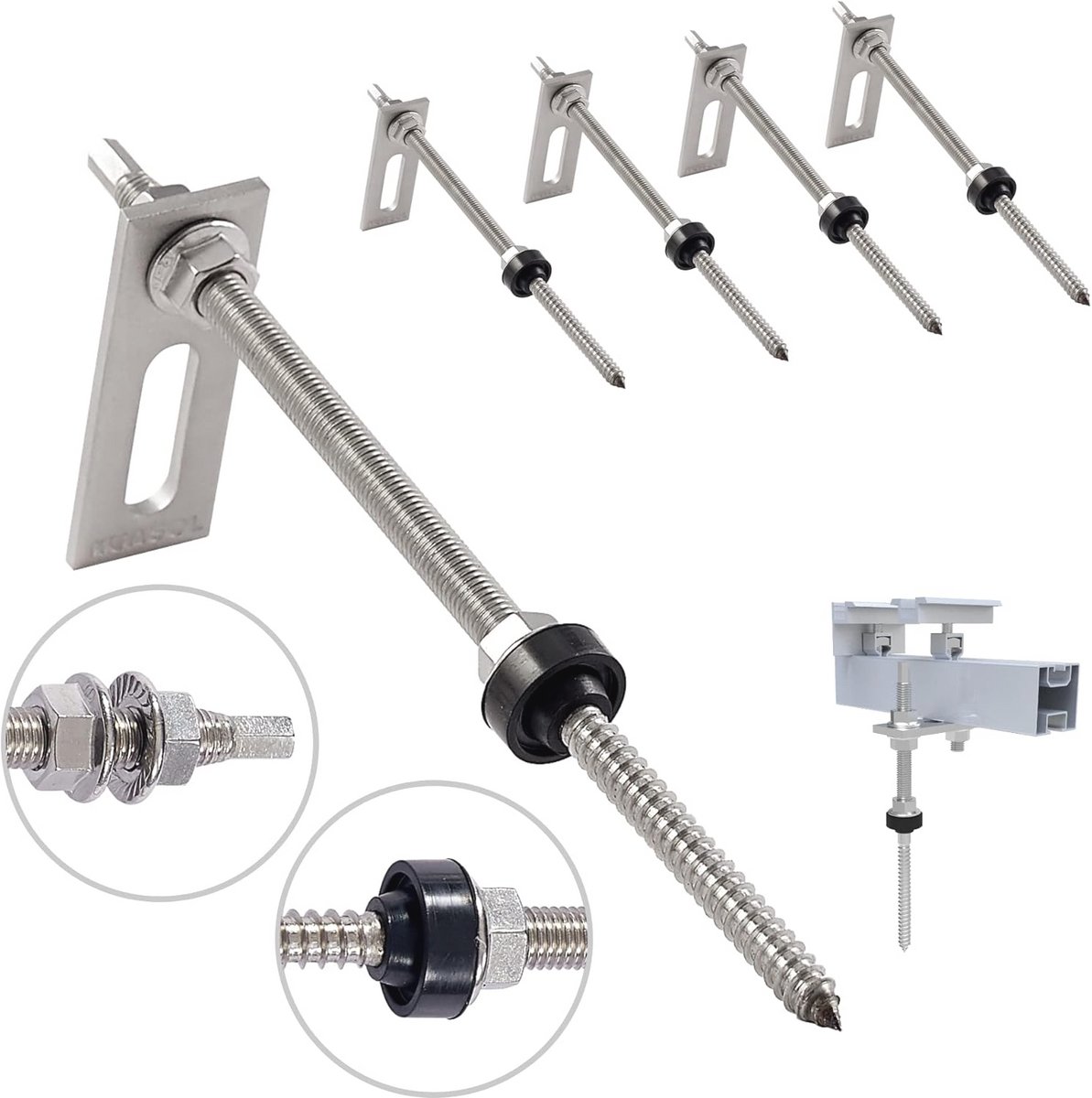 Stokschroeven met adapterplaat M10 x 200mm - Roestvrij staal - 4-pack