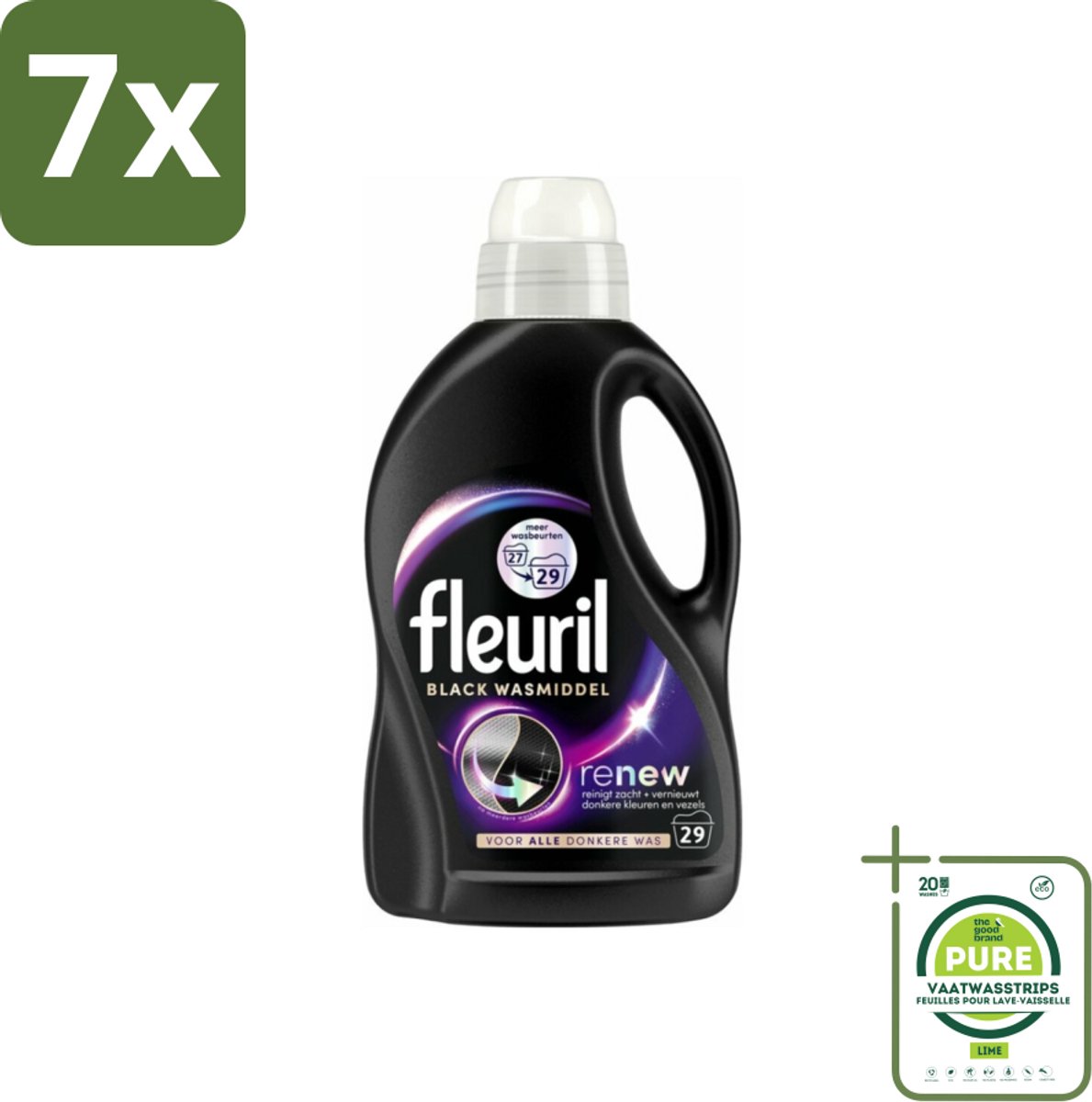 7 x Fleuril – Wasmiddel - Black – 29 wasbeurten – 1,305 L - Grootverpakking - Wasmiddel Zwart - Kleurbehoud Zwart - Donkere Kleding - Vervaging Voorkomen - Kleding Beschermen