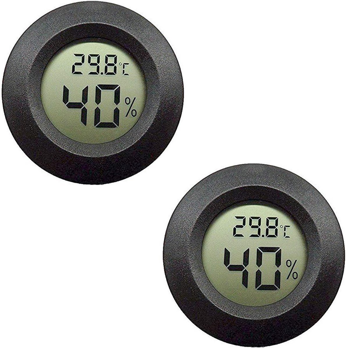 Set van 2 Mini Digitale LCD Thermometer & Hygrometer - Rond Zwart - Temperatuur en Vochtigheidsmeter