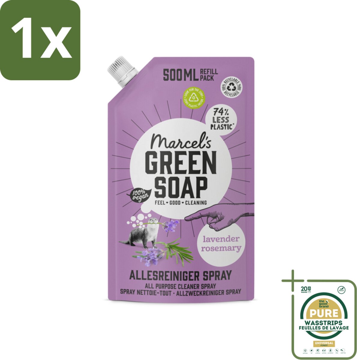 1 x Marcel's Green Soap - Allesreiniger Spray - Navulling - Lavendel & Rozemarijn - Frisse reiniging - 500 ml- Allesreiniger - Natuurlijke Reiniger - Biologische Reiniger - Vegan Reiniger - Lavendel En Rozemarijn