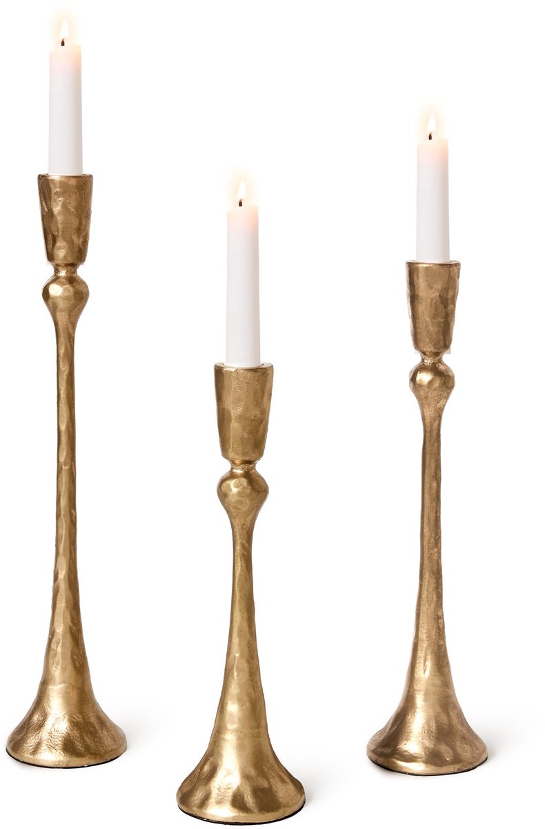 Unyqoos Set van drie decoratieve gietijzeren kandelaars in antieke goudkleur voor elk interieur