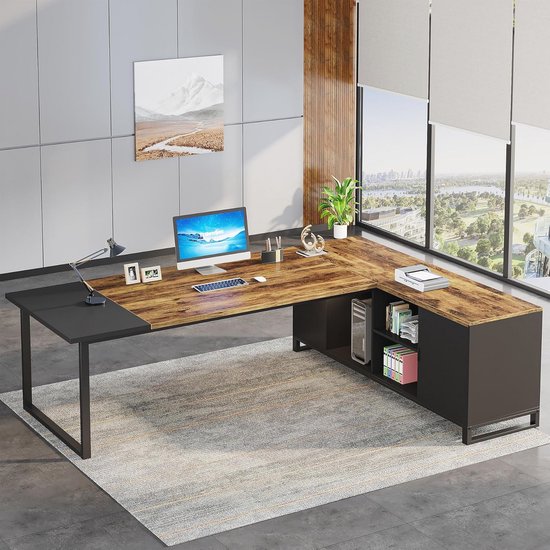 Rolanstar Computertafel L-vorm met stopcontact en ledstrip, 159 cm, bureau met monitorstandaard en lade, omkeerbare gamingtafel voor kantoor, werkkamer, slaapkamer, wit