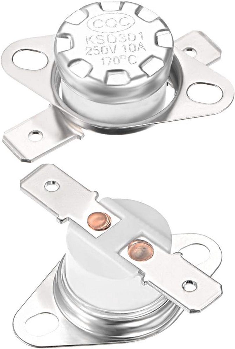 sourcing map Schakelaar temperatuurregeling thermostaat 170 °C 10 A 6,3 mm N.C klem 2 stuks