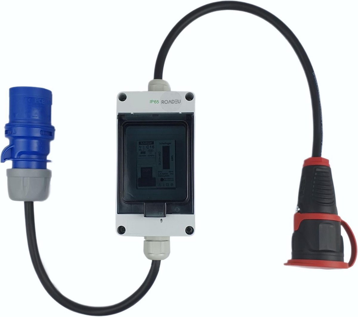 Draagbare CEE-adapter 16A met stroommeter en Schuko stopcontact - IP44 Bescherming