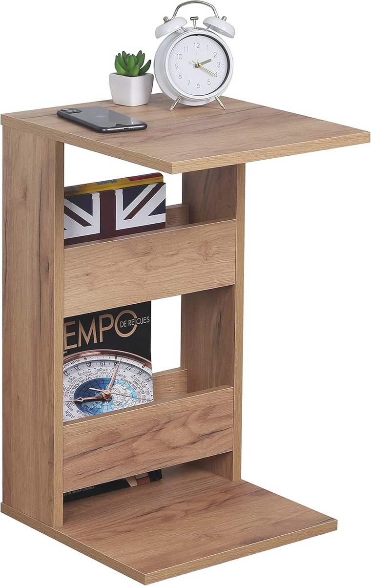C-vormige bijzettafel in eiken goud bruin – 35 x 60 x 40 cm
