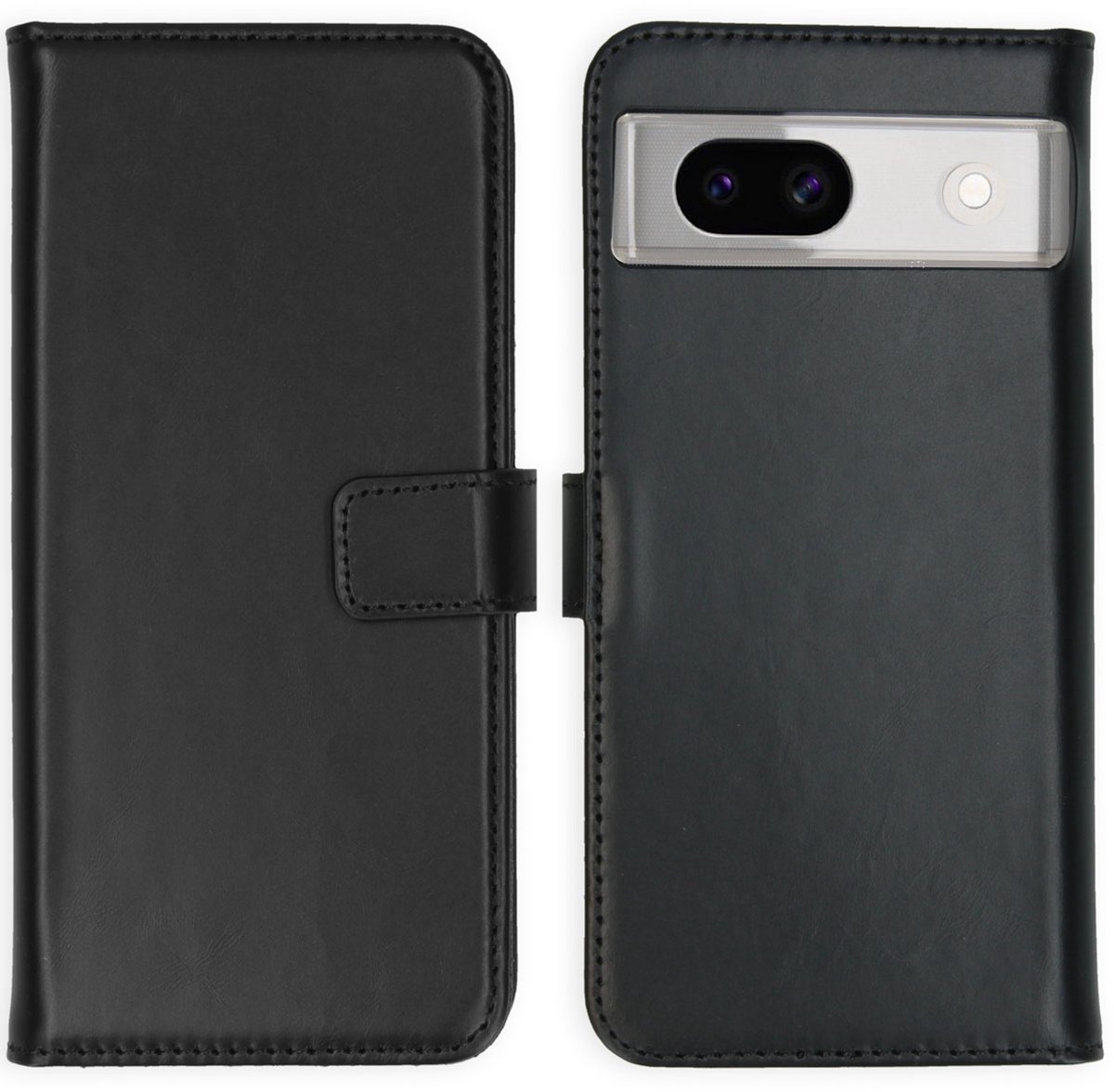 Selencia Hoesje - Geschikt voor Google Pixel 8a - Echt Lederen Bookcase - Zwart