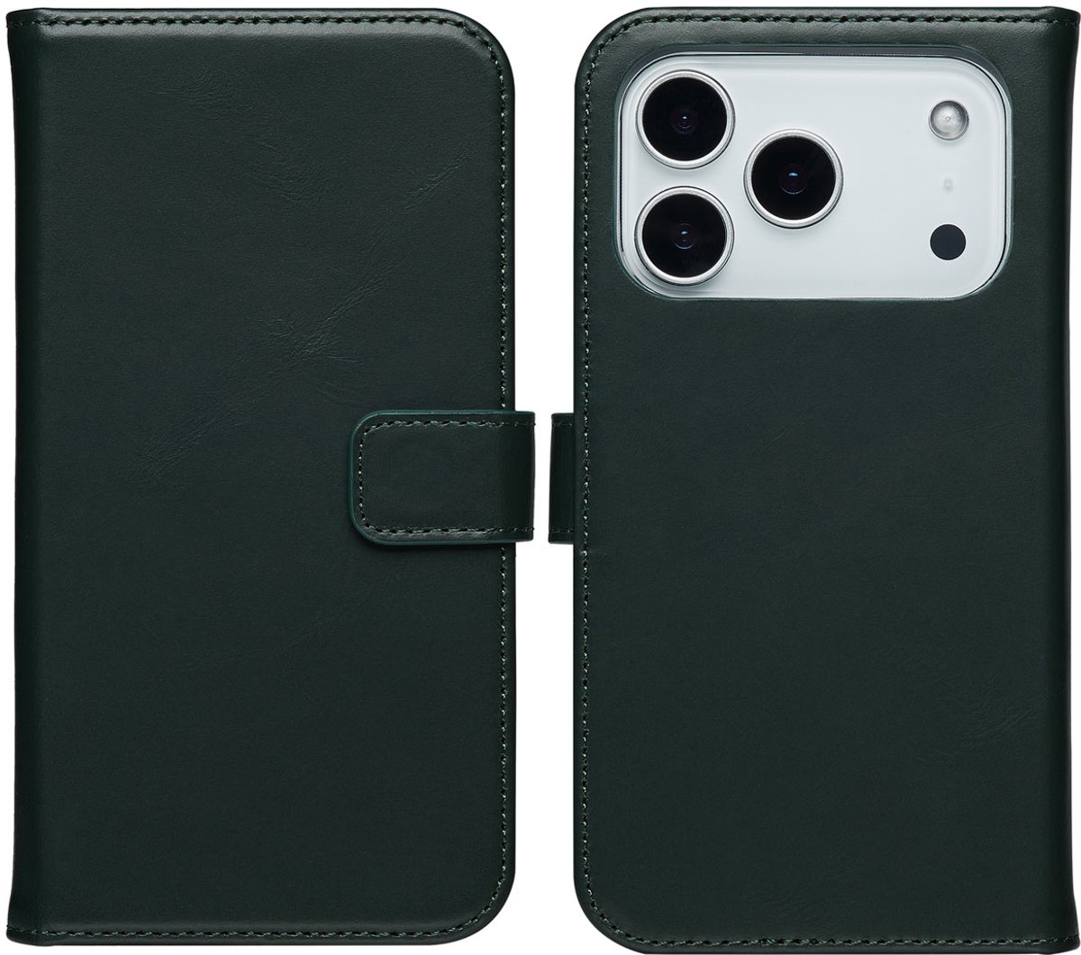 Selencia Hoesje - Geschikt voor Apple iPhone 17 Pro Max - Echt Lederen Bookcase - Groen