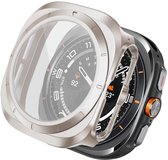 Zilverkleurige smartwatch beschermhoes met doorzichtig scherm.