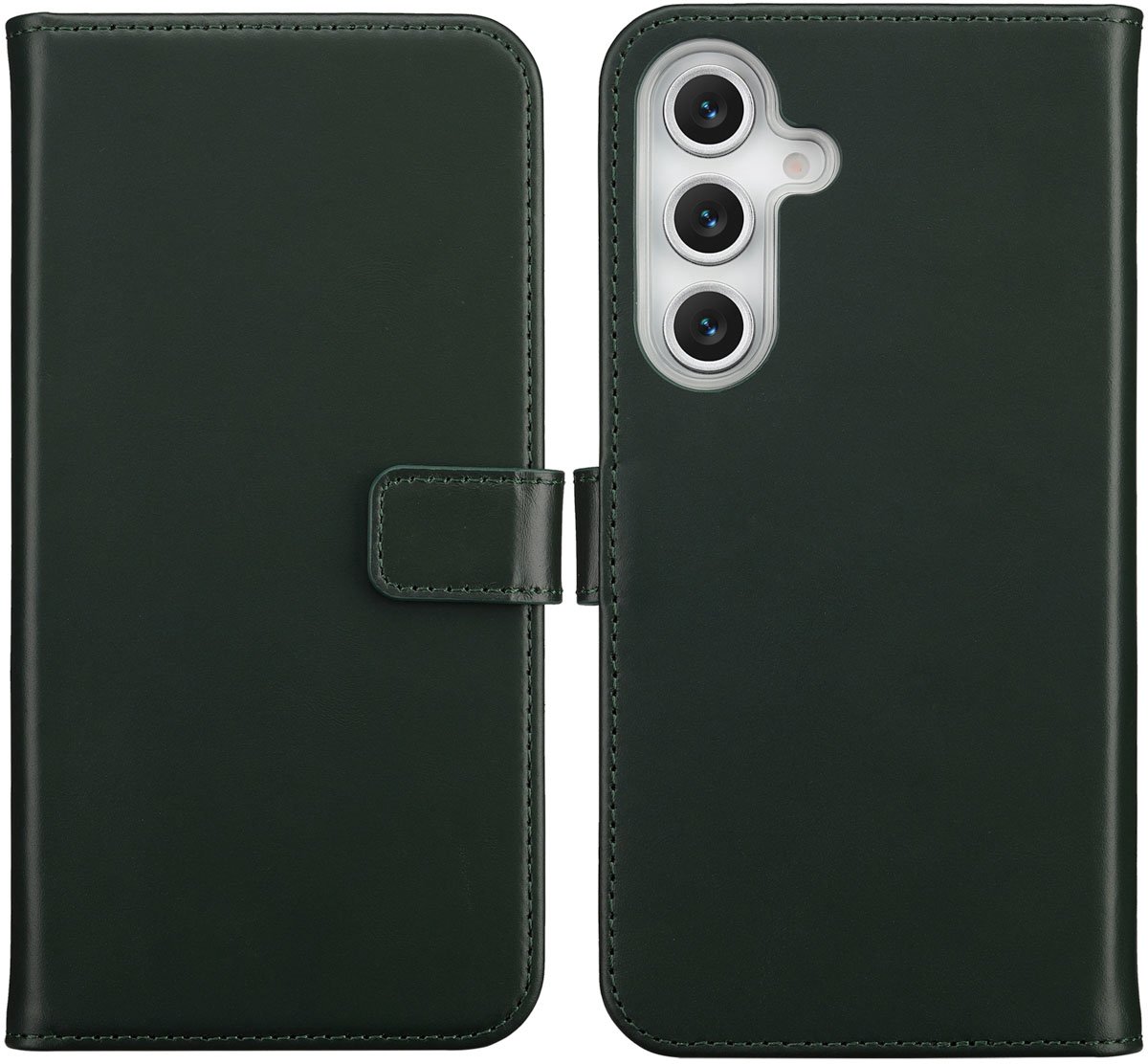 Selencia Hoesje - Geschikt voor Samsung Galaxy S25 FE - Echt Lederen Bookcase - Groen