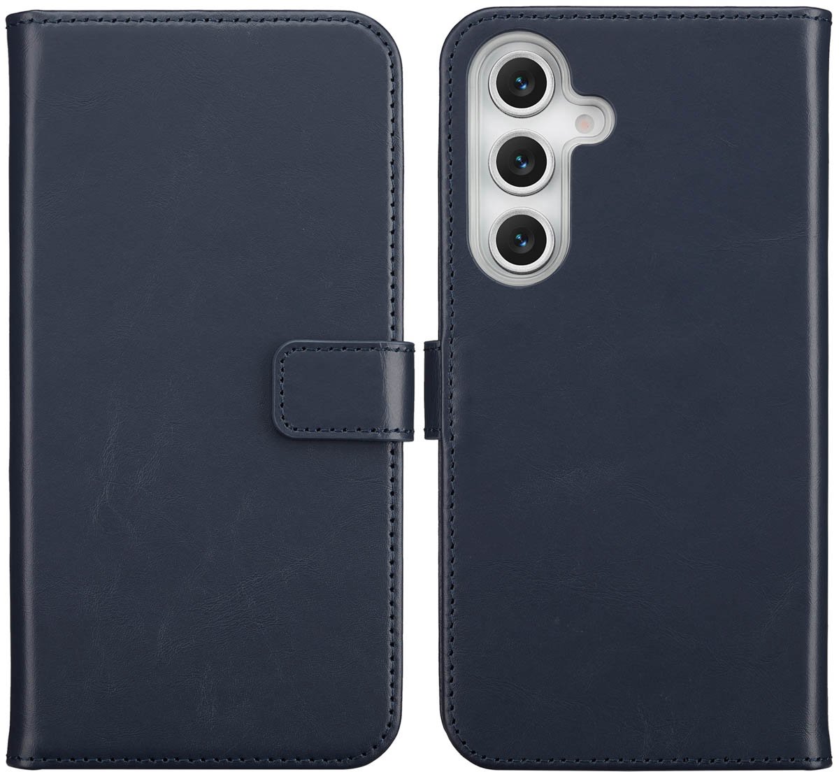 Selencia Hoesje - Geschikt voor Samsung Galaxy S25 FE - Echt Lederen Bookcase - Blauw