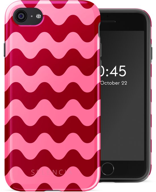 Motifs de vagues rayées roses et rouges sur une coque pour iPhone.