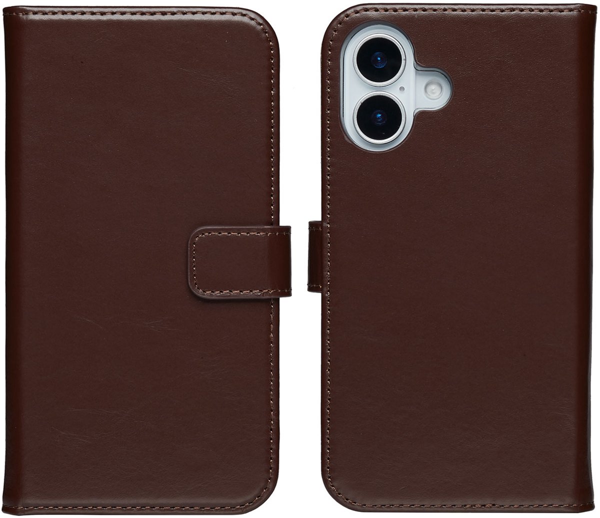 Selencia Hoesje - Geschikt voor Apple iPhone 17 - Echt Lederen Bookcase - Bruin