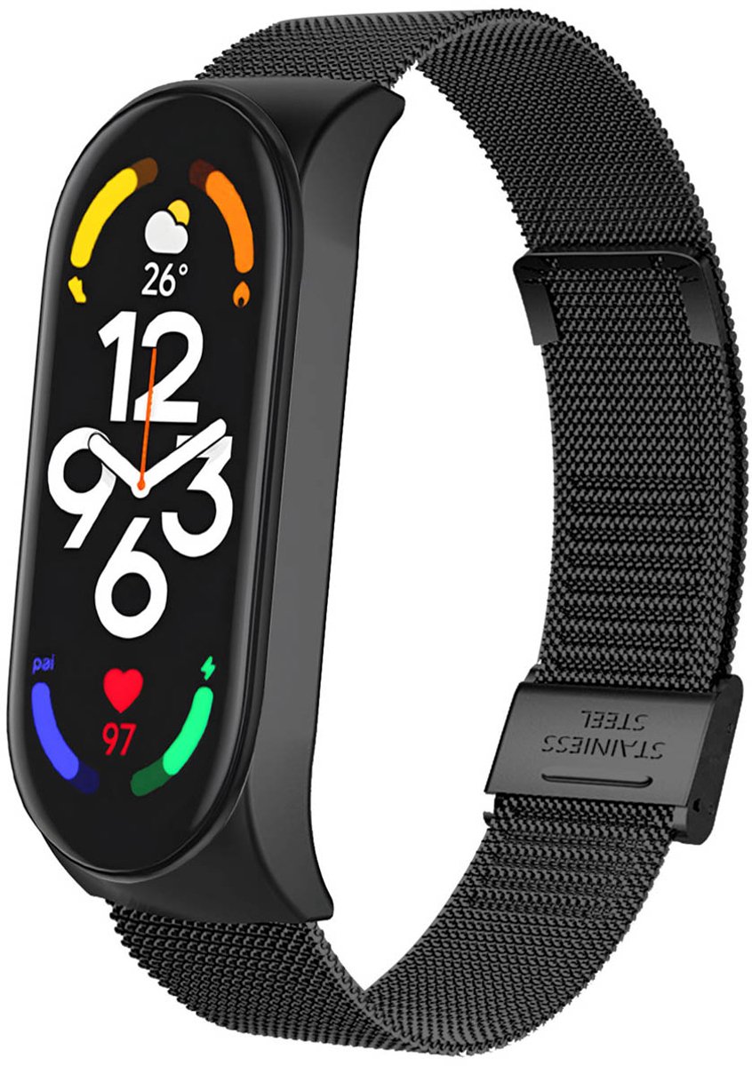 Milanees vouwbandje - Geschikt voor Xiaomi Mi Band 7 - Zwart