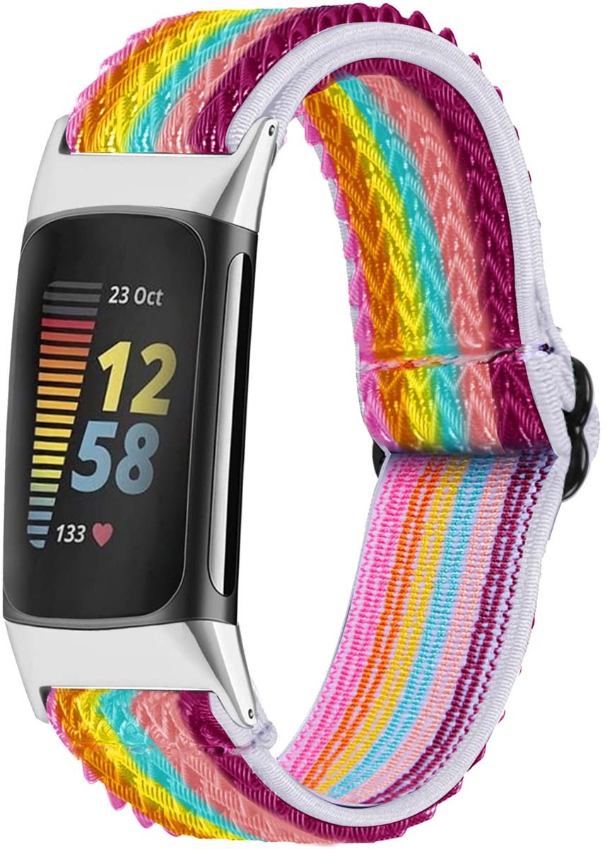 Elastisch nylon bandje - Geschikt voor Fitbit Charge 5 - Meerkleurig
