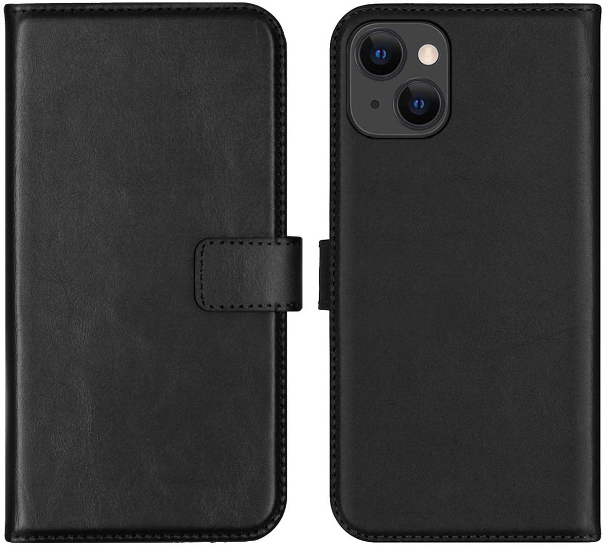 Selencia Hoesje - Geschikt voor Apple iPhone 13 - Echt Lederen Bookcase - Zwart