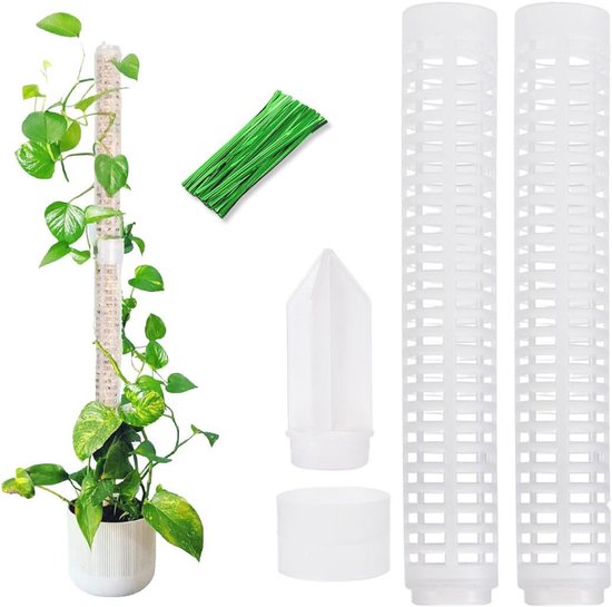 Klimhulp voor Planten - Natuurlijke Mospaal met 20 Plantenbanden, Steun voor Monstera en Klimplanten (28,5 cm)
