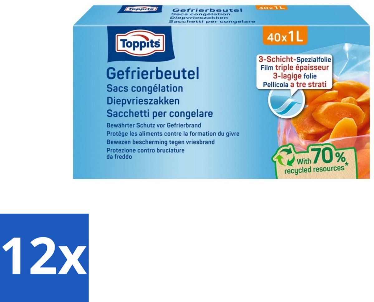 Toppits – Diepvrieszakjes – 1 Liter – 40 Zakjes - Voordeelverpakking - 12 stuks