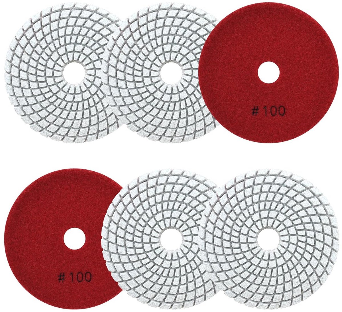Polijstpads nat diamant 100 mm - 6 stuks voor graniet, marmer en kwarts