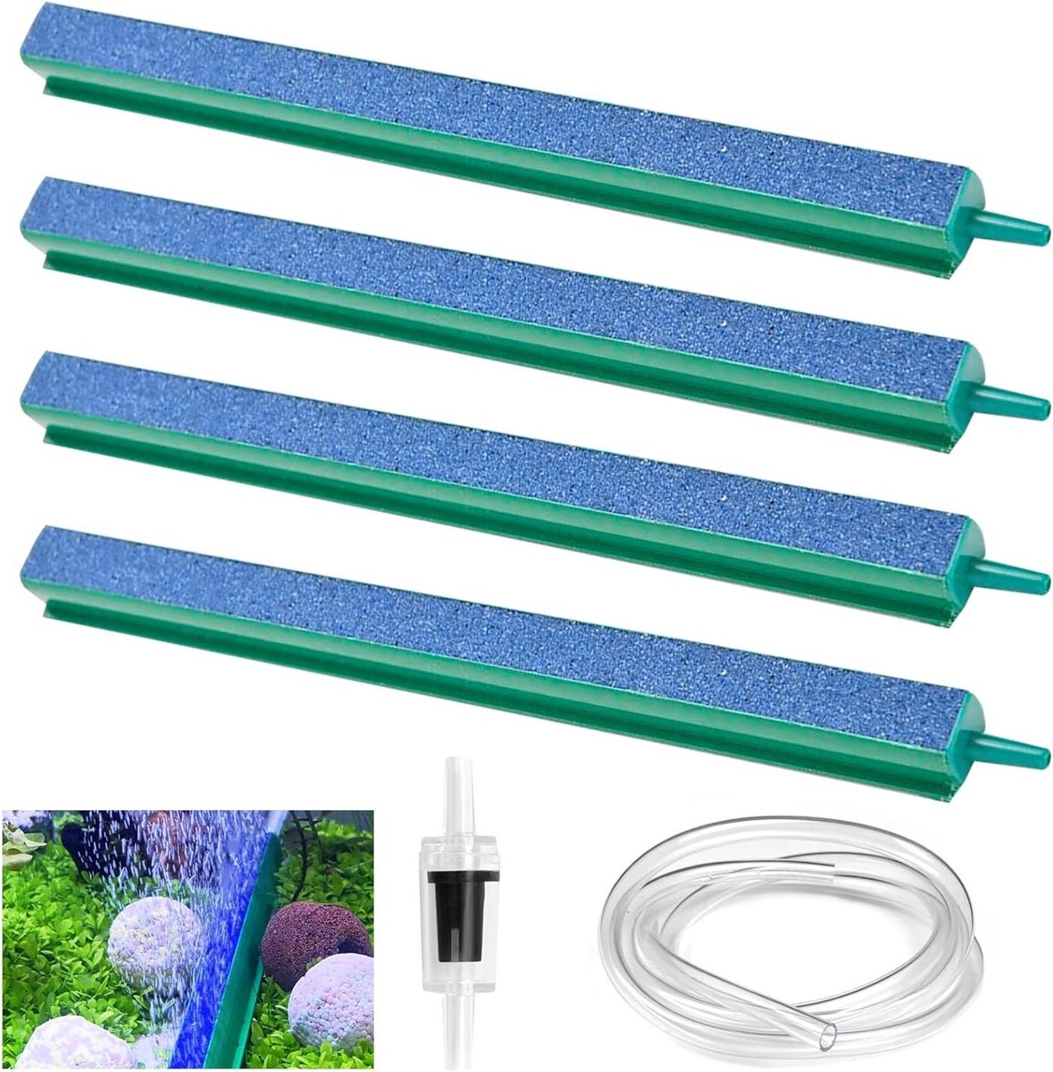 Allecta - Aquarium luchtstenen set met 30 cm uitstroomsteen, terugslagklep en luchtslang - 4 stuks, blaasstrips, zuurstofsteen, rotsuitstroom