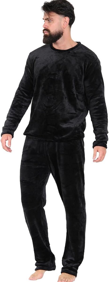 Warme Heren Pyjama Tweedelig Mouwen en Enkels Geboeid Comfortabele Fleece Pyjama Set