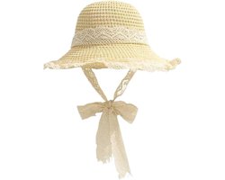 Allecta - Dames strandhoed met kant, opvouwbaar, uv-bescherming, kinband - strandvakantie, strandbruiloft, tuinfeest, vakantiereizen