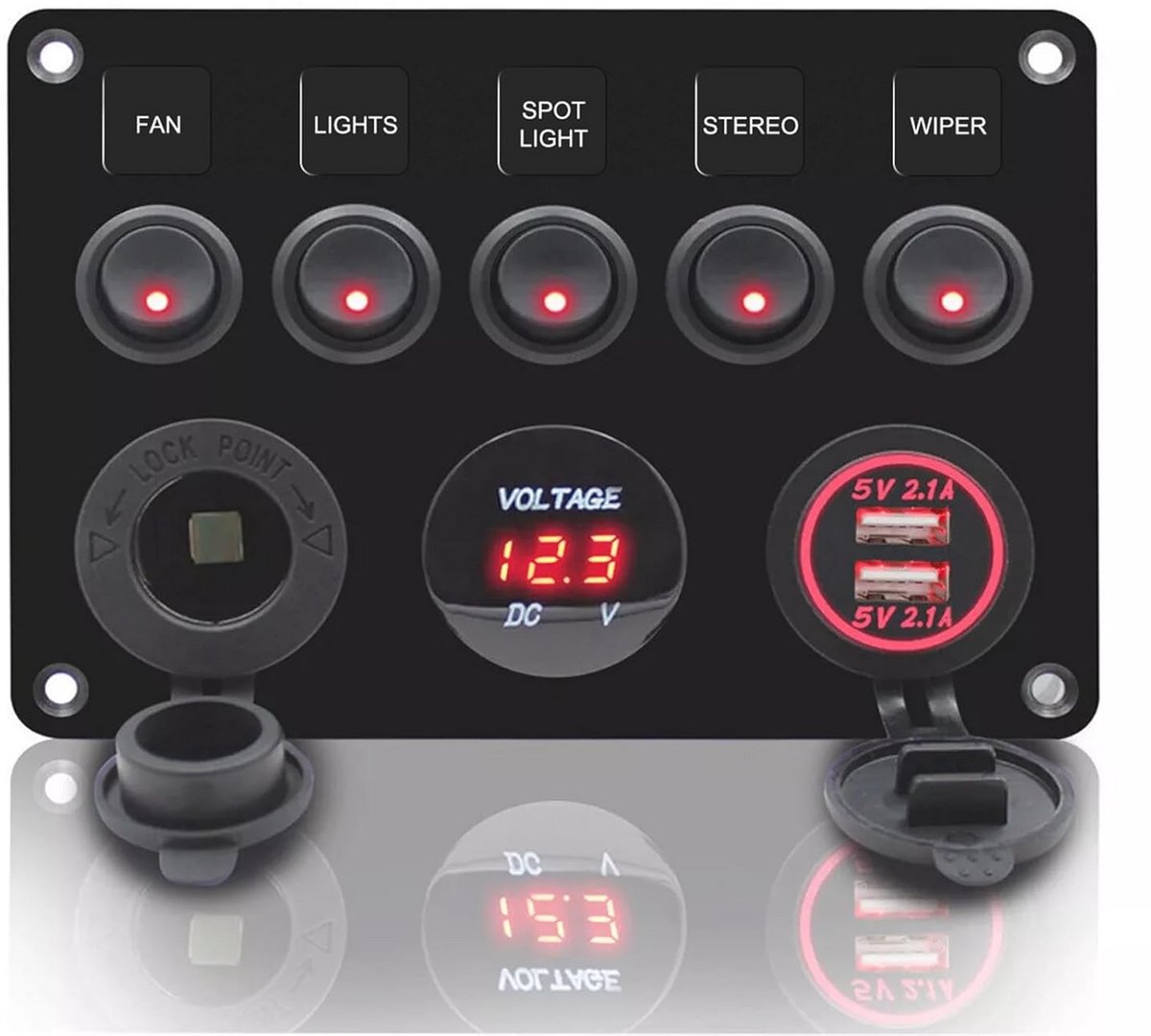 Multifunctioneel schakelpaneel met 5 versnellingen voor voertuigen - IP65 waterdicht, met USB en voltmeter