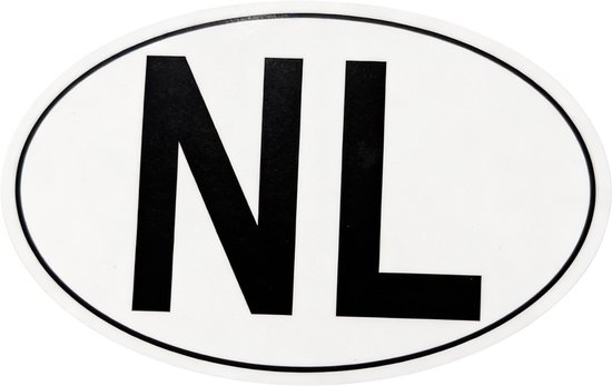 Autocollant ovale blanc avec bordure noire et les lettres noires NL dessus.