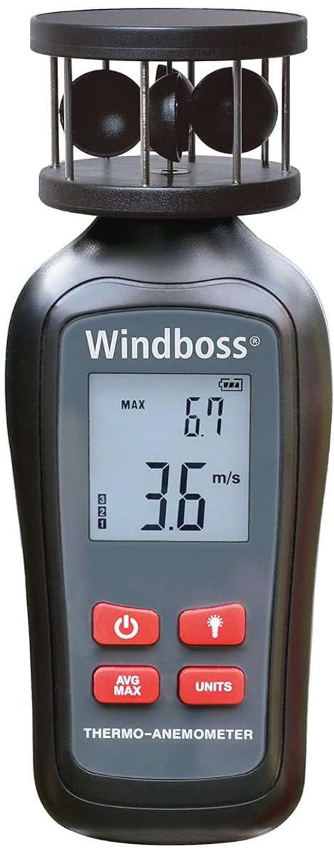 Windmeter met thermometer voor surfen, zeilen en kiten