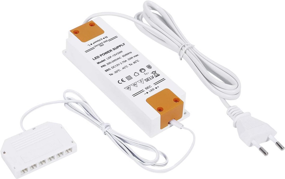 LED Transformator 12V DC 33W met 6-voudige verdeler