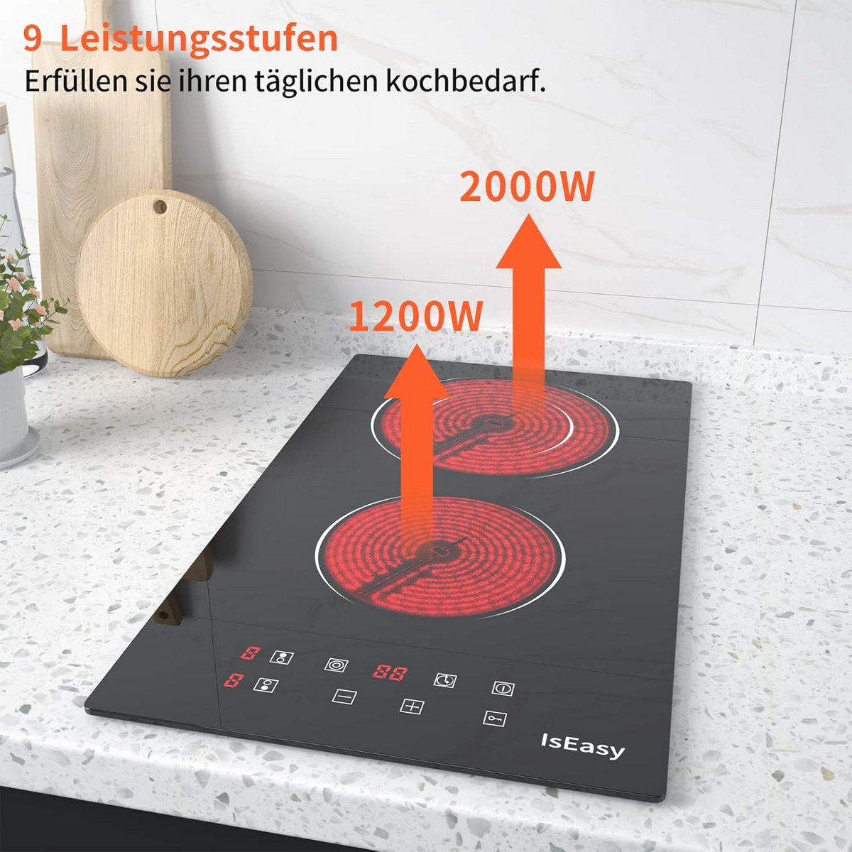 Keramische kookplaat met dubbele zone en timer - Zwart gepolijst glas
