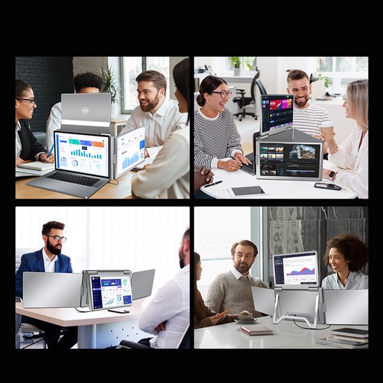 Virello® OneCable 14'' - Portable Quad Monitor - Inclusief Beschermhoes Draagbaar Beeldscherm Draagbare Monitor Full Hd Ips Grijs