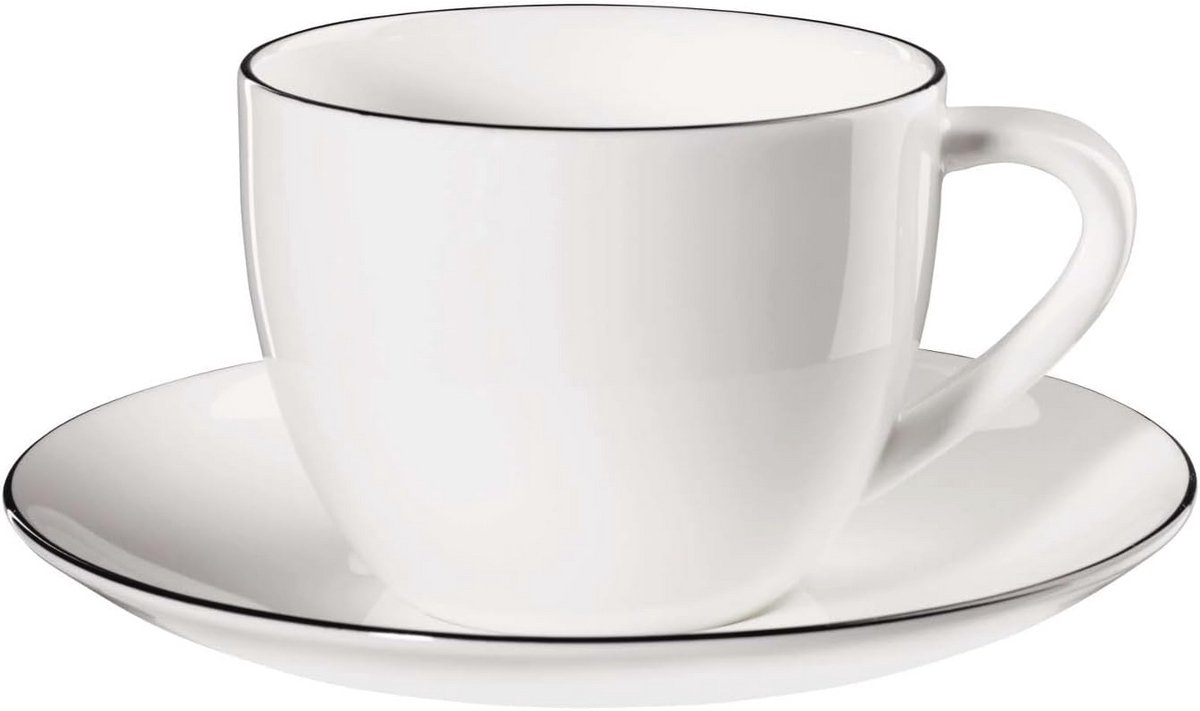 Cappuccino Kop met Schotel - Fine Bone China - Zwart-Wit - 0,25L - 9cm x 7cm