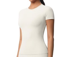 JTSONN T Shirt Dames Sport Korte Mouw Sportshirt Top Ademend Functioneel Shirt Ronde Hals Hardloopshirt Compressieshirt Yoga Gym Top voor Workout Running Fitness