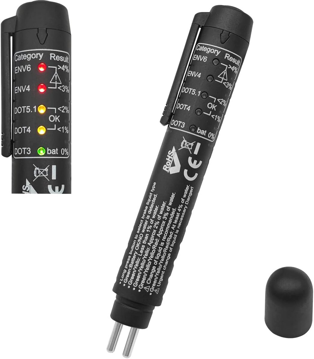 Verbeterde Remvloeistoftester voor DOT3, DOT4, DOT5, ENV6 en ENV4 met LED-indicatoren