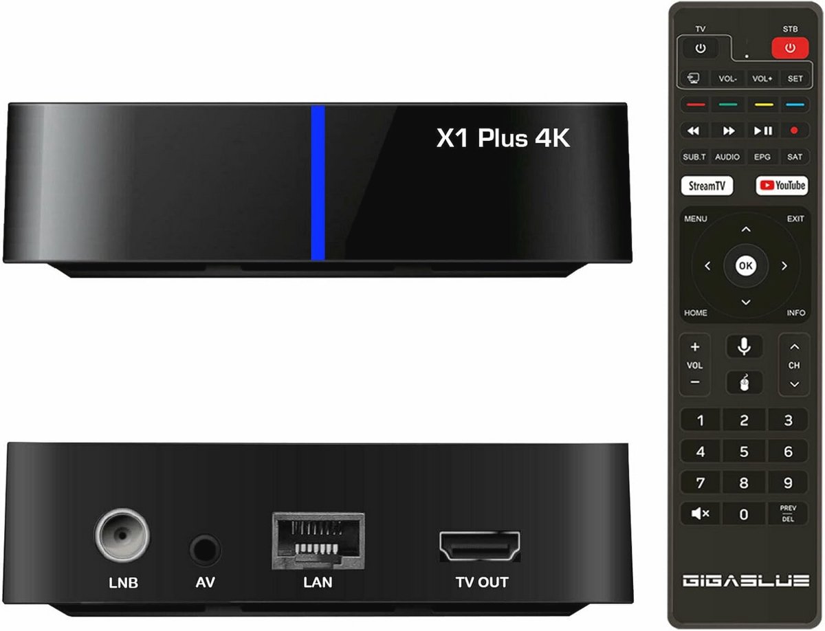 GigaBlue UHD X1 Plus 4K Android 1x DVB-S2x tuner + Android TV IP ontvanger in één doos