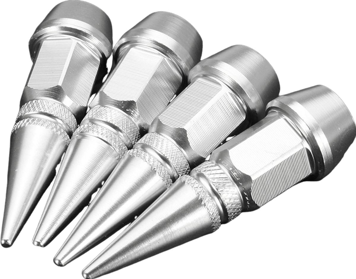 VCTparts® Ventieldoppen Slotbout Kogelstijl Roestbestendige Punt Doppen - Aluminium Zilver (Set 4 stuks)