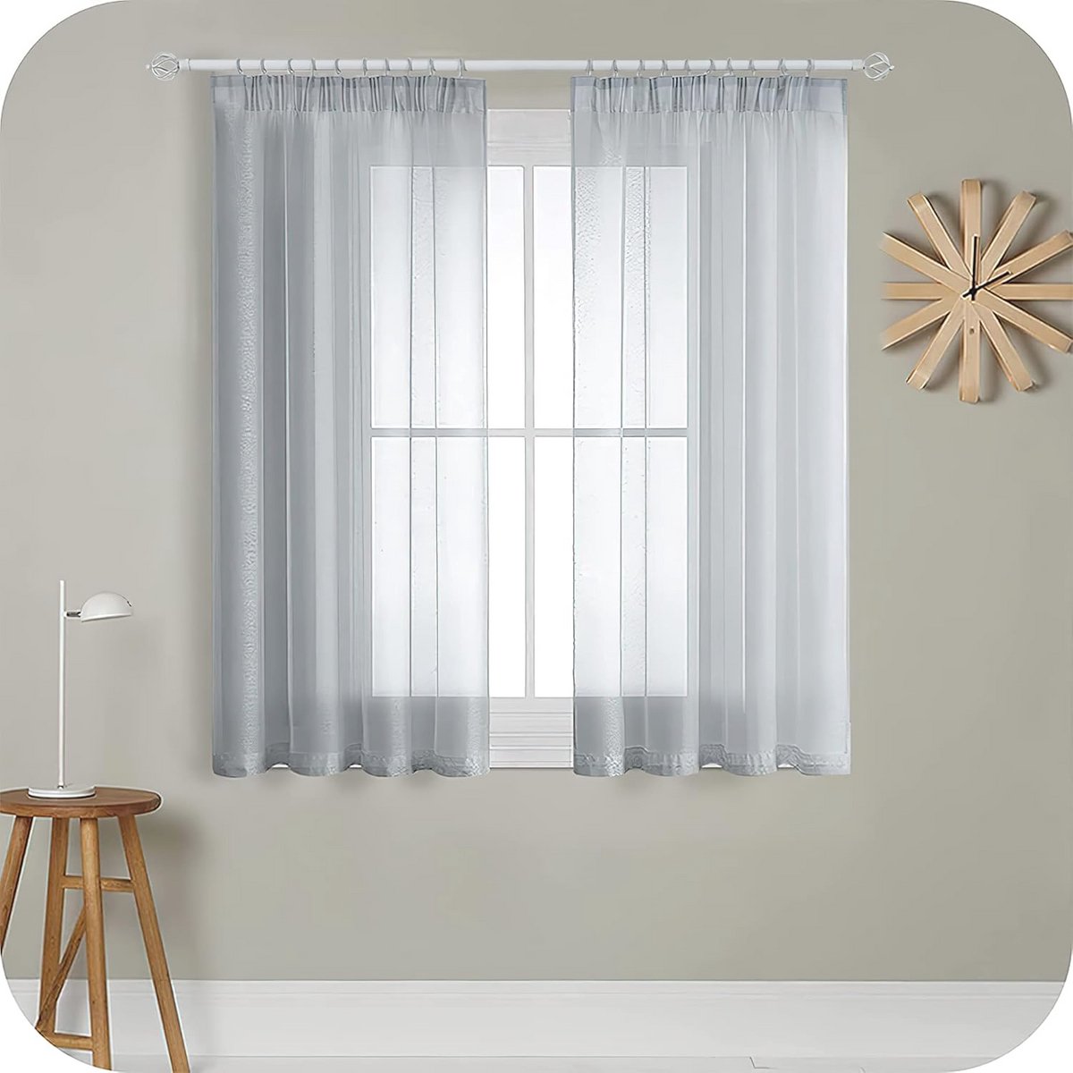 Grijze Voile Gordijnen voor Slaapkamer en Woonkamer 140x160 cm – 2 Panelen