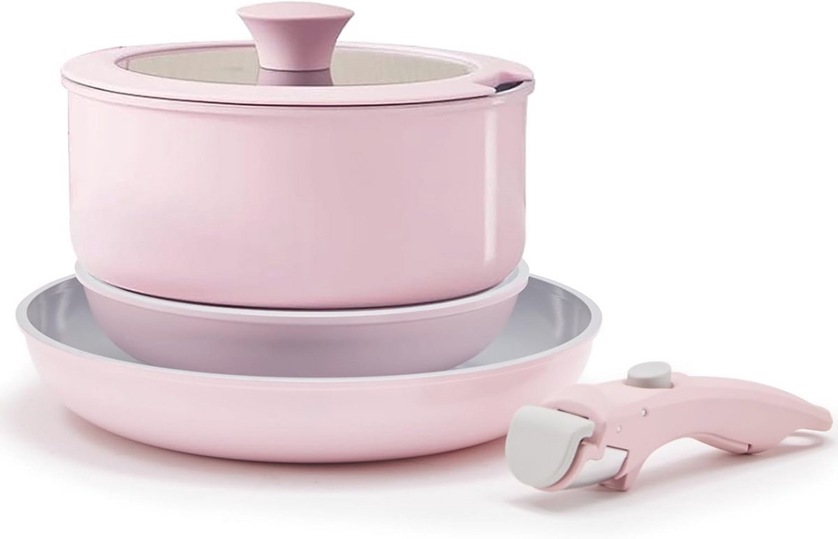 5-delige keramische pannen set – 20/28 cm, antiaanbaklaag, inductie- en ovenbestendig, PTFE- en PFOA-vrij, roze