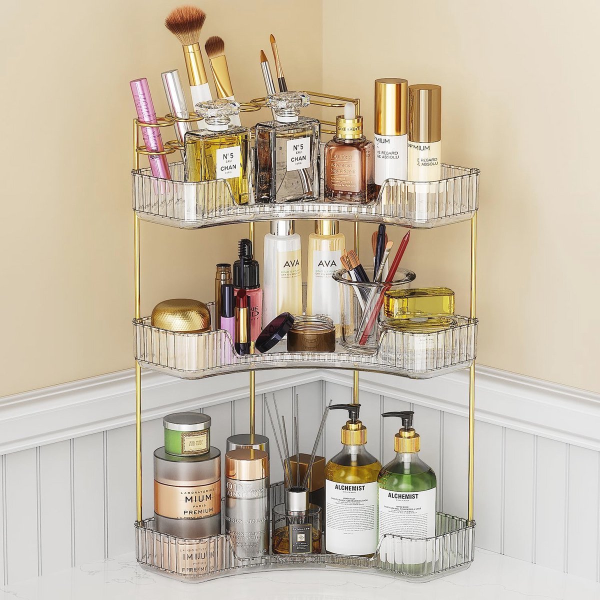 Badkamer Hoek Organizer - Transparant 3-Lagen Opbergoplossing
