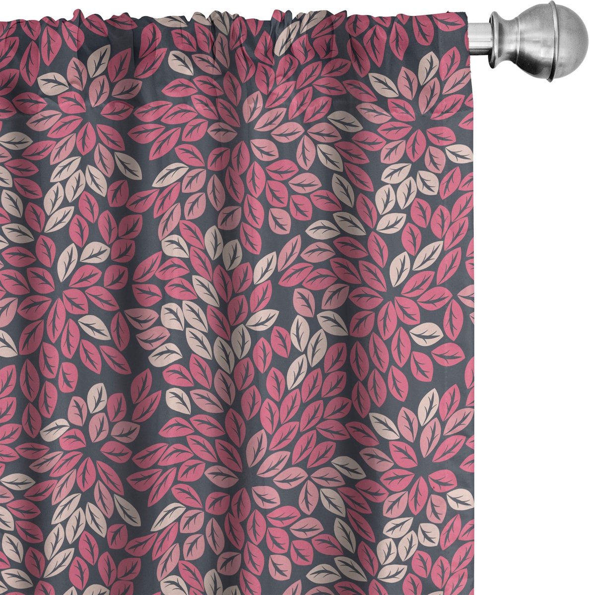 ABAKUHAUS Gordijnset – 2x75x225 cm – Microvezel – Gebloemd Laurel – Donkergrijs/Beige Charcoal Grey Beige
