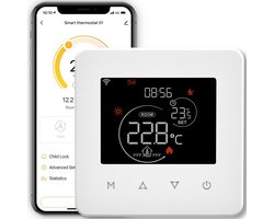 Slimme Wifi Thermostaat voor CV-Ketel - Programmeerbaar, Temperatuur & Vochtigheid - Werkt met App en Spraakassistenten