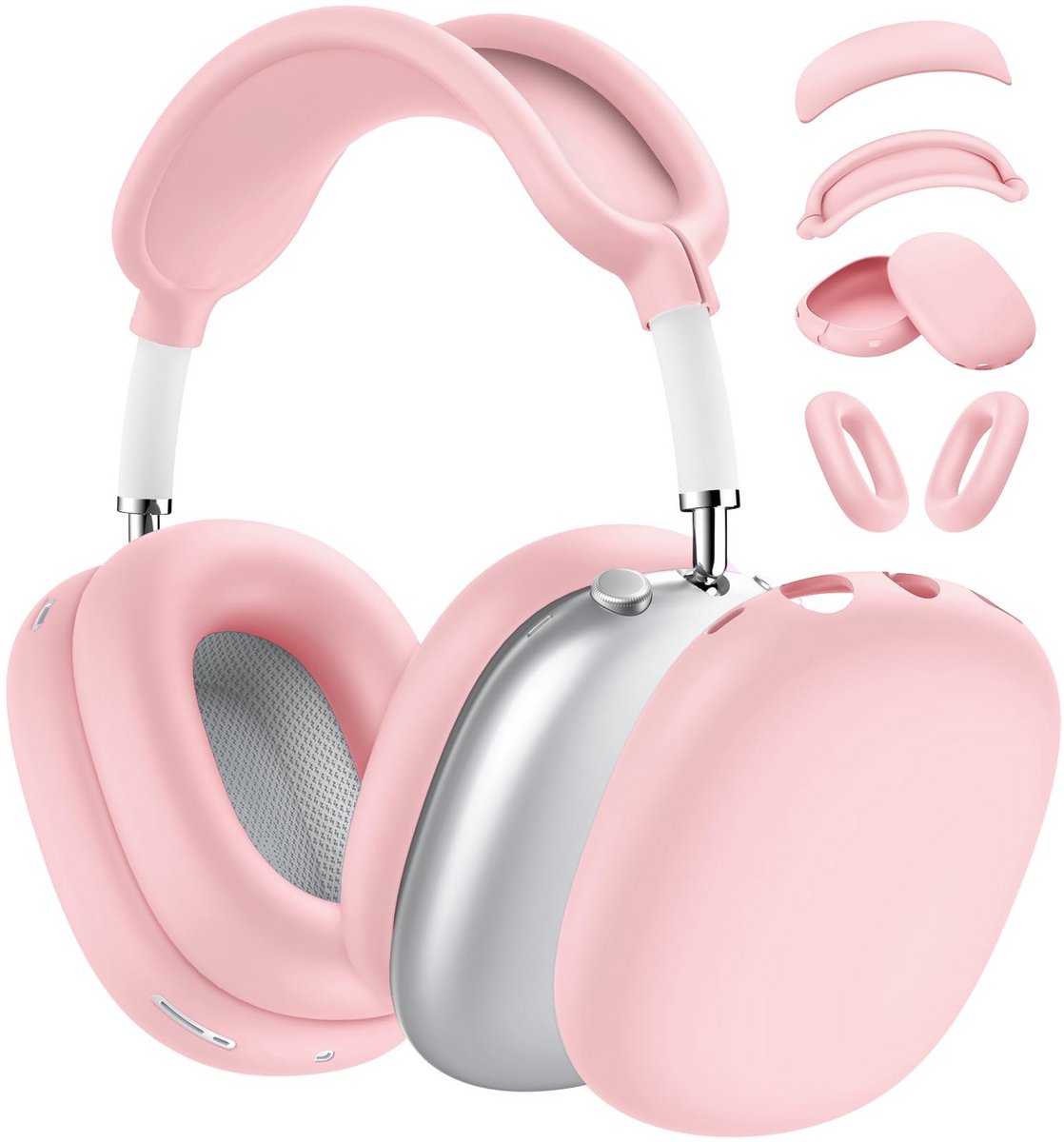 4-delige set - Siliconen Hoes - voor AirPods Max Hooftelefoons 1,2 van – Siliconen Oorkussens Beschermhoes - Oorschelp Beschermhoes, Hoofdband Beschermhoes – Anti-Kras Zachte Siliconen Beschermer – roze