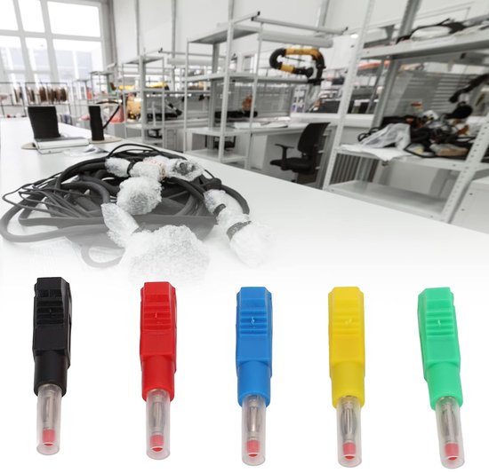10 stuks intrekbare bananenstekkers met omhulsel - Stapelbaar, eenvoudig te solderen - Elektrische testconnectoren - DIY-circuitadapters - 15,8 * 10,2 * 54,1 cm - Voor DIY-elektrische testcircuits - Geel, Rood, Blauw, Groen, Zwart van Merkloos — afbeelding 5