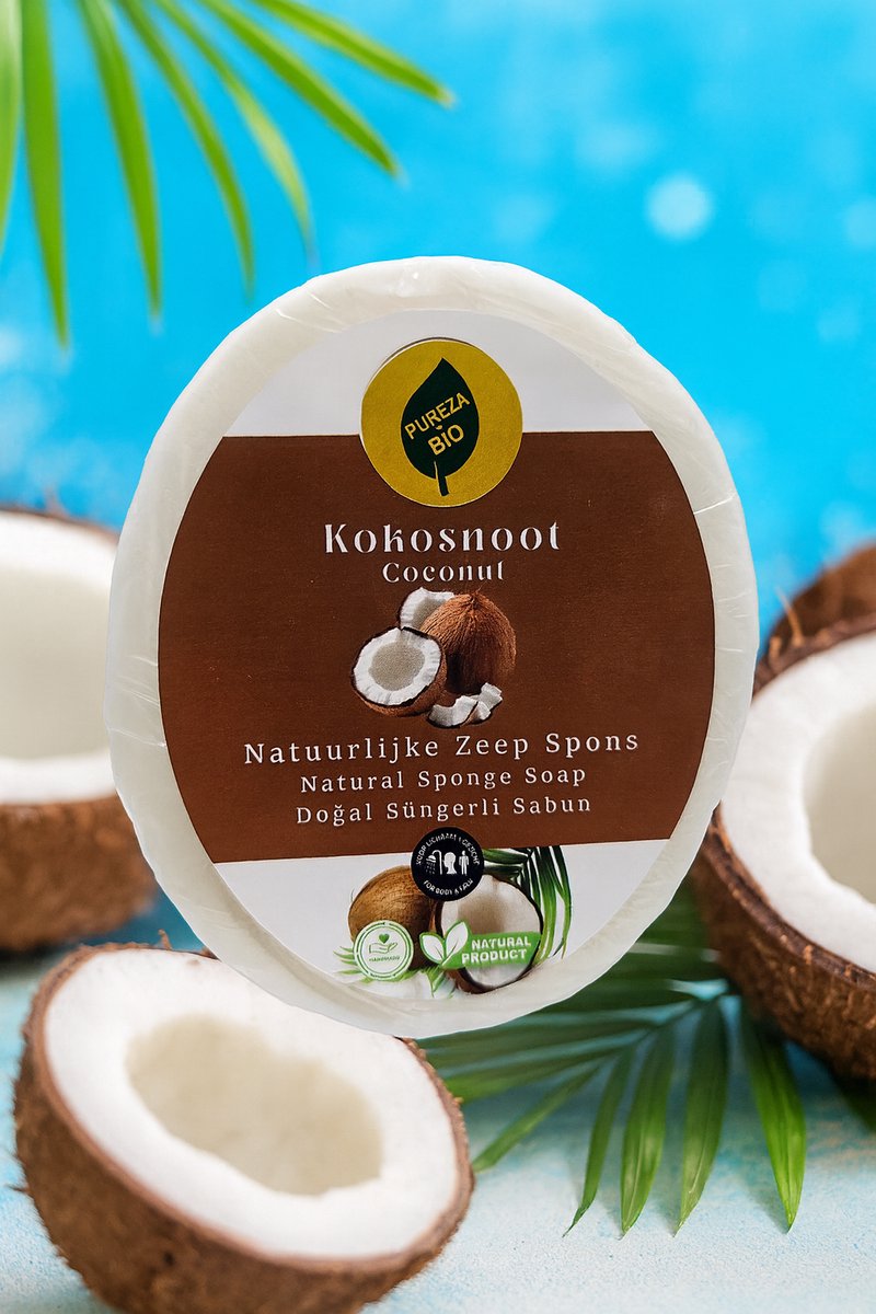 Kokosnoot / Zeep Spons / Sponge Soap / Biologisch en handgemaakt (Voor gezicht en lichaam)