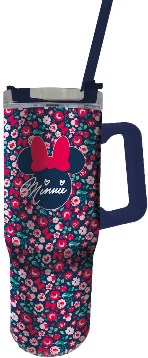 Minnie Mouse XXL RVS Rambler Mug – Geïsoleerde Drinkbeker 1L – Met Handvat en Rietje – Dubbelwandig – Lekvrij – Disney